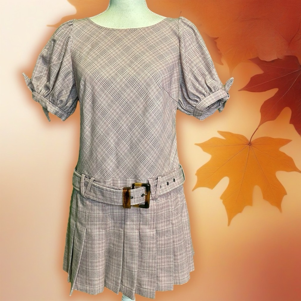 NWOT Free People ‘Sevi’ Plaid Belted Mini Dress in “Gray & Pink Combo” Sz Small - Picture 16 of 16